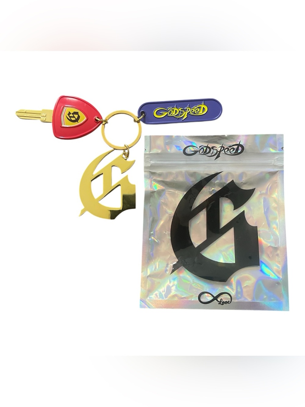 Godspeed Keychain with Branded Holographic Pouch